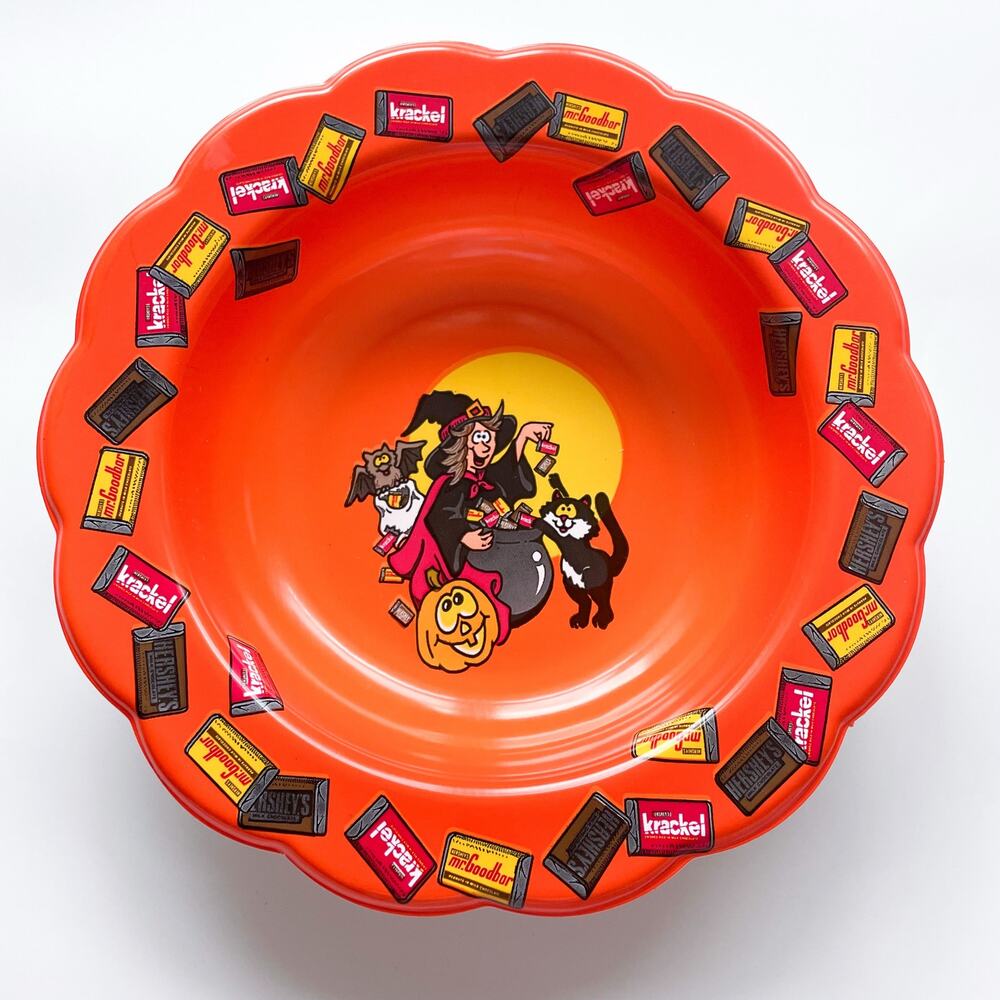 Vintage 90s Hershey's Krackle Mr. GoodBar Orange Halloween Candy Bowl Plastic